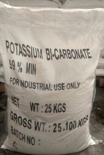 Potassium bicarbonate is a White Crystalline Powder, odorless, slightly basic, salty substance